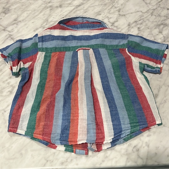 Pink Chicken/Blue Rooster button Shirt striped 18/24 - Picture 4 of 5